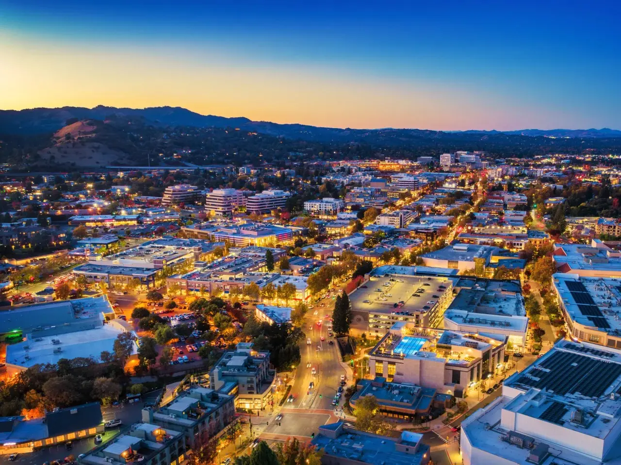 View over Walnut Creek, California at night